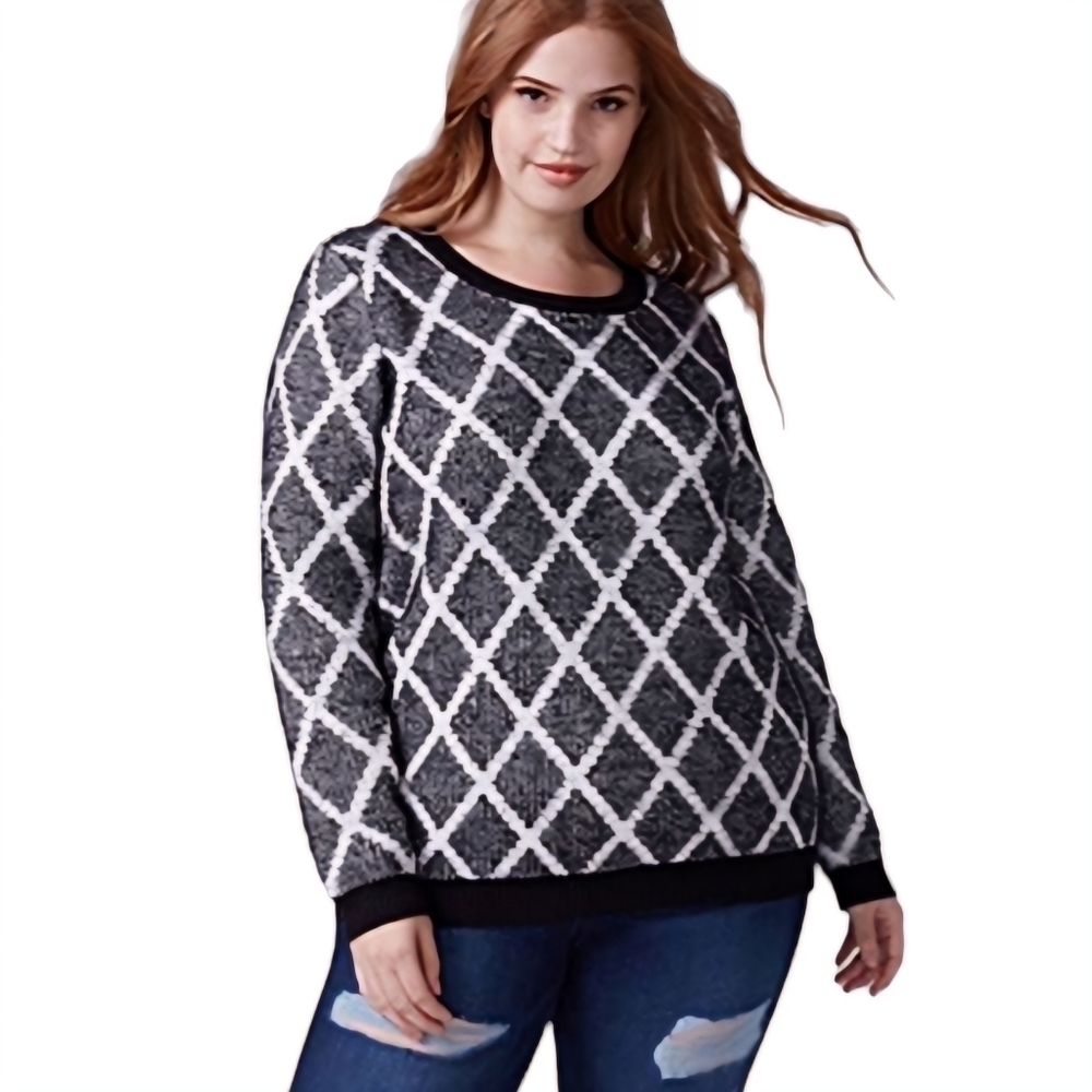 Lane Bryant Black White Diamond/Chevron Pattern‎ Sweater Size 26/28